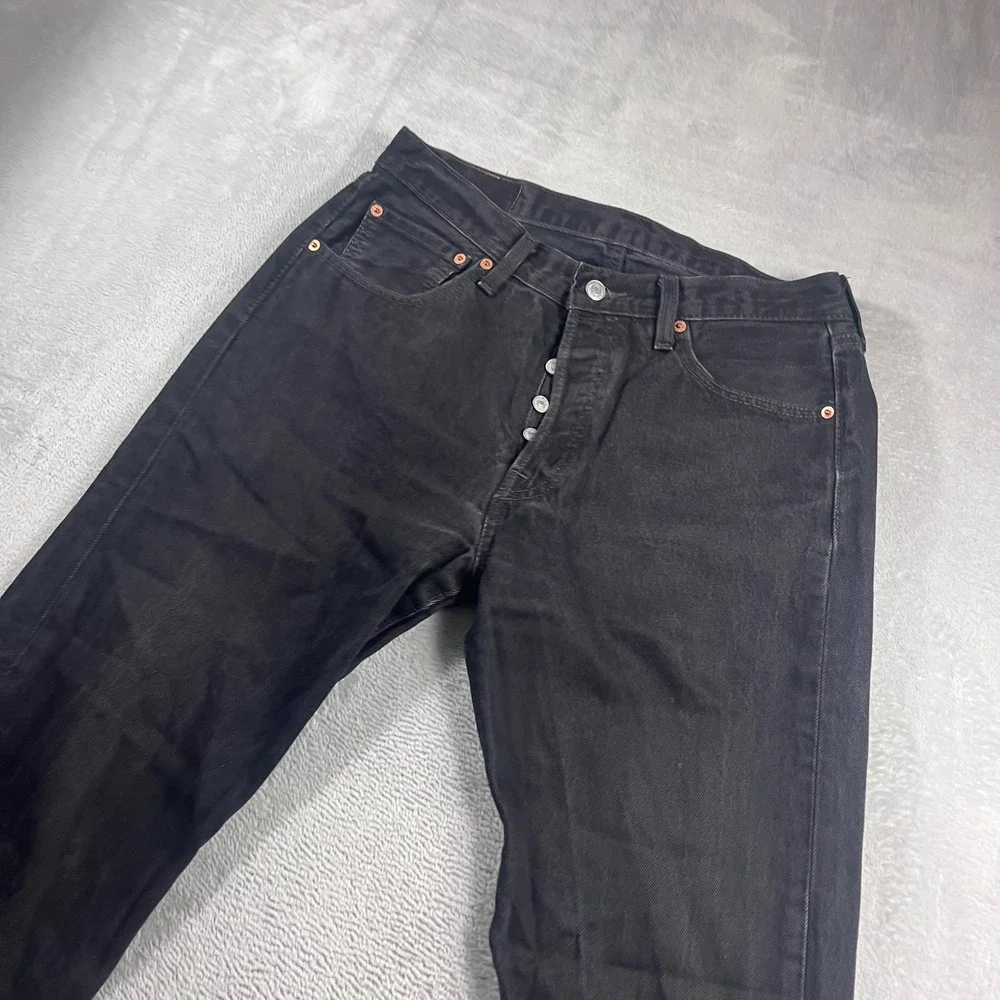 Levis 501 Original Fit Black Jeans Mens W33 L34 Button Fly Straight Leg Denim